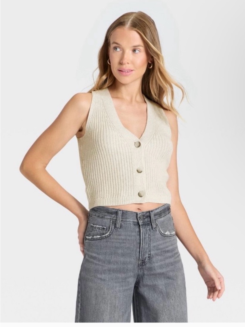 Nwt Universal Thread 100% Cotton Button Front Sweater Vest Gray Ivory Large